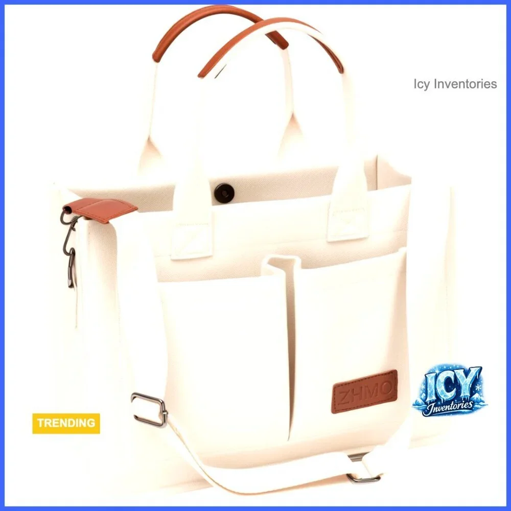 Canvas Tote Bag with Laptop Compartment and Adjustable Strap